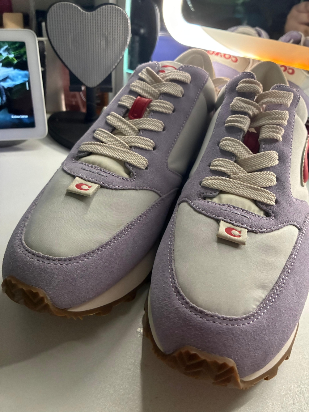 Coach Lavender and White Sneakers with Red Accent - Picture 5 of 7